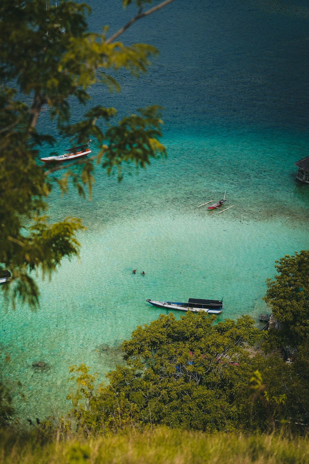 a group of boats floating on top of a body of water