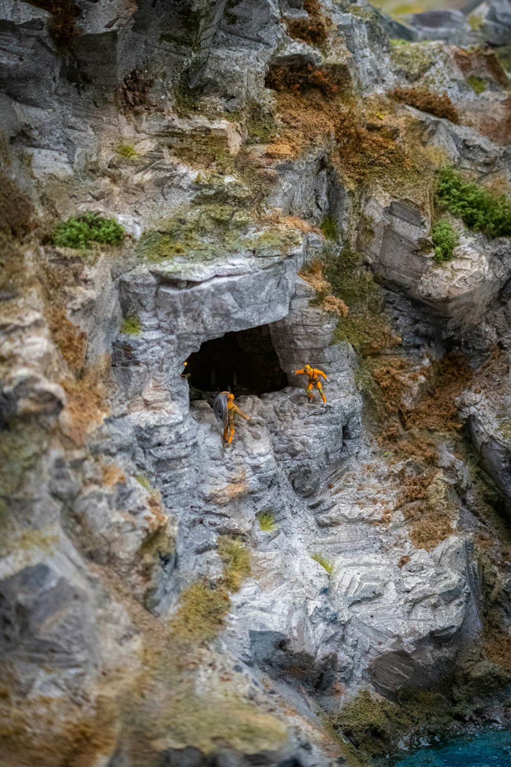 a couple of animals standing on top of a rocky hillside