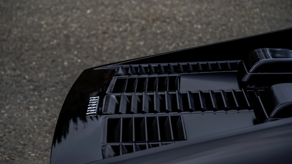 a close up view of the hood of a car