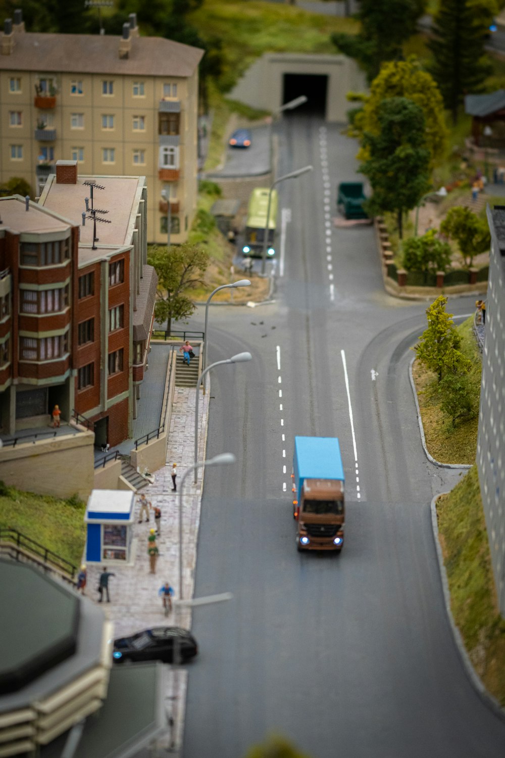 a toy model of a city street with a bus