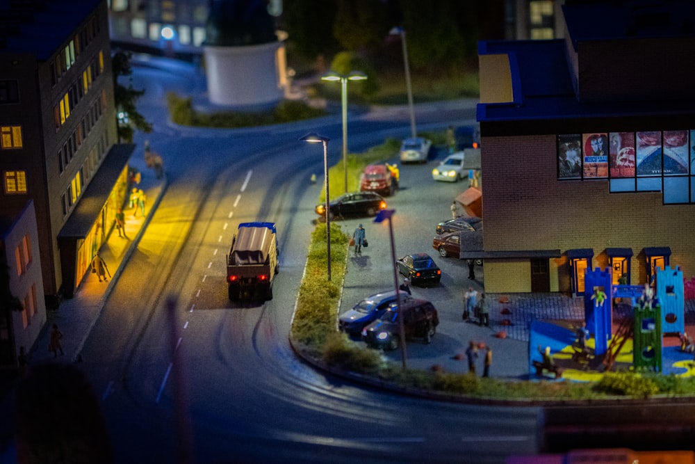 a toy model of a city street at night