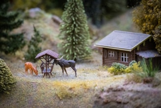 a couple of animals that are standing in the grass