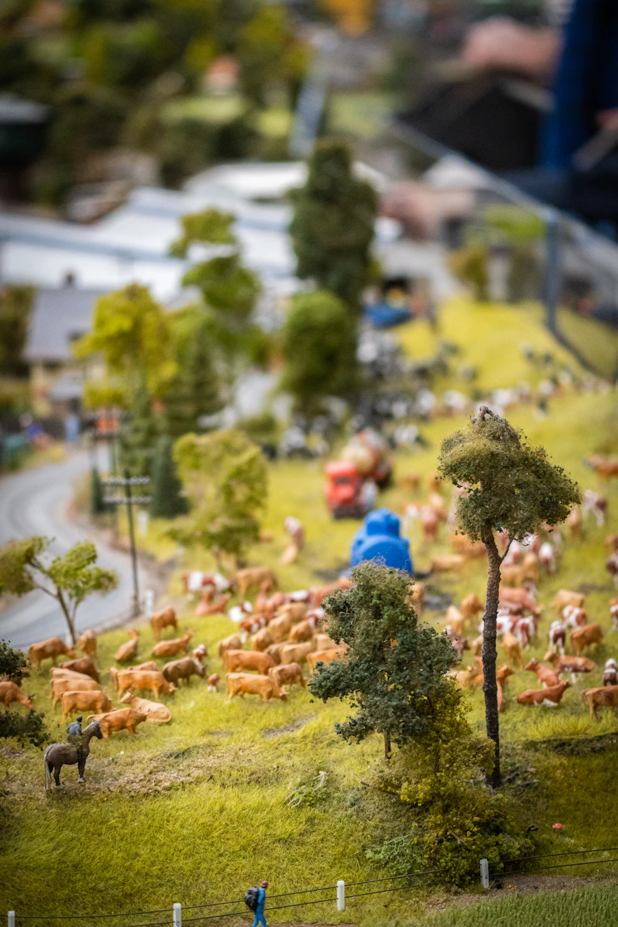 Miniature farm world with tiny animals