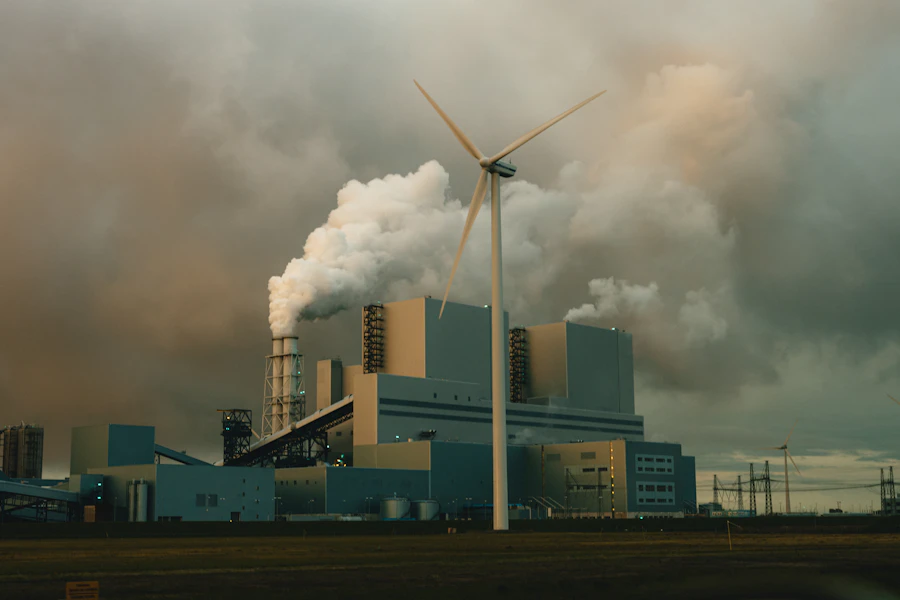 Factory smokestacks emitting carbon