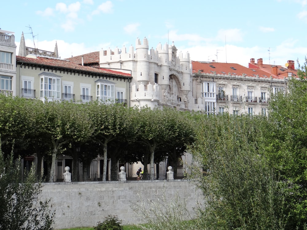 a castle like building surrounded by trees and bushes