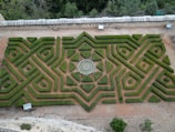 Bird’s-eye view of a geometric garden design blending natural textures and clean lines.