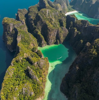 an aerial view of an island in the ocean