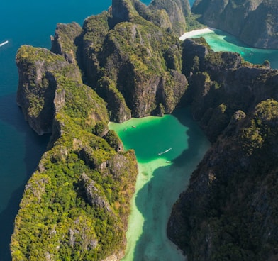 an aerial view of an island in the ocean