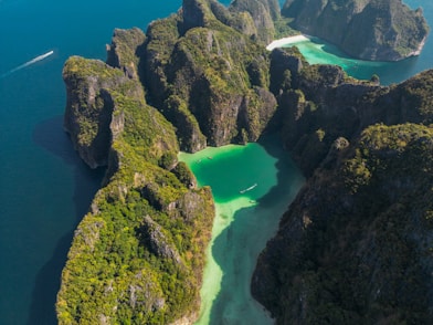 an aerial view of an island in the ocean