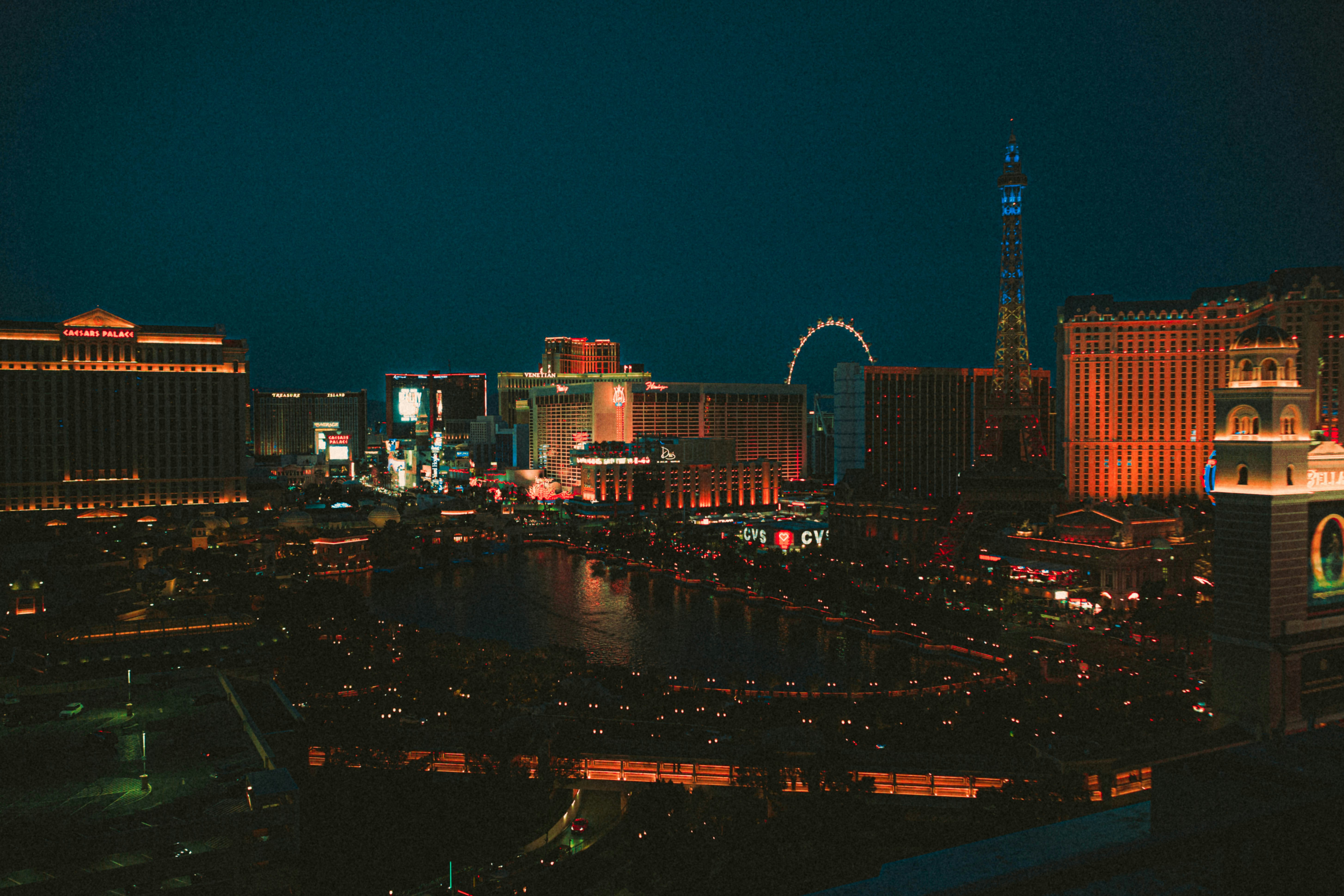 the las vegas strip is lit up at night