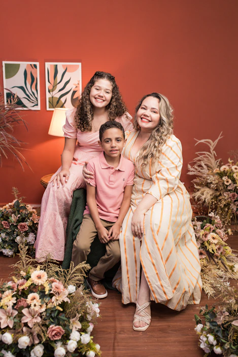 A cozy scene with a family admiring a personalized 3D printed gift on a living room shelf.