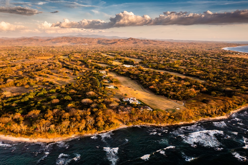 an aerial view of an island in the middle of the ocean