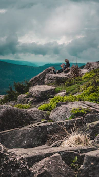 Portrait of an author reading outdoors in a natural Patagonian setting