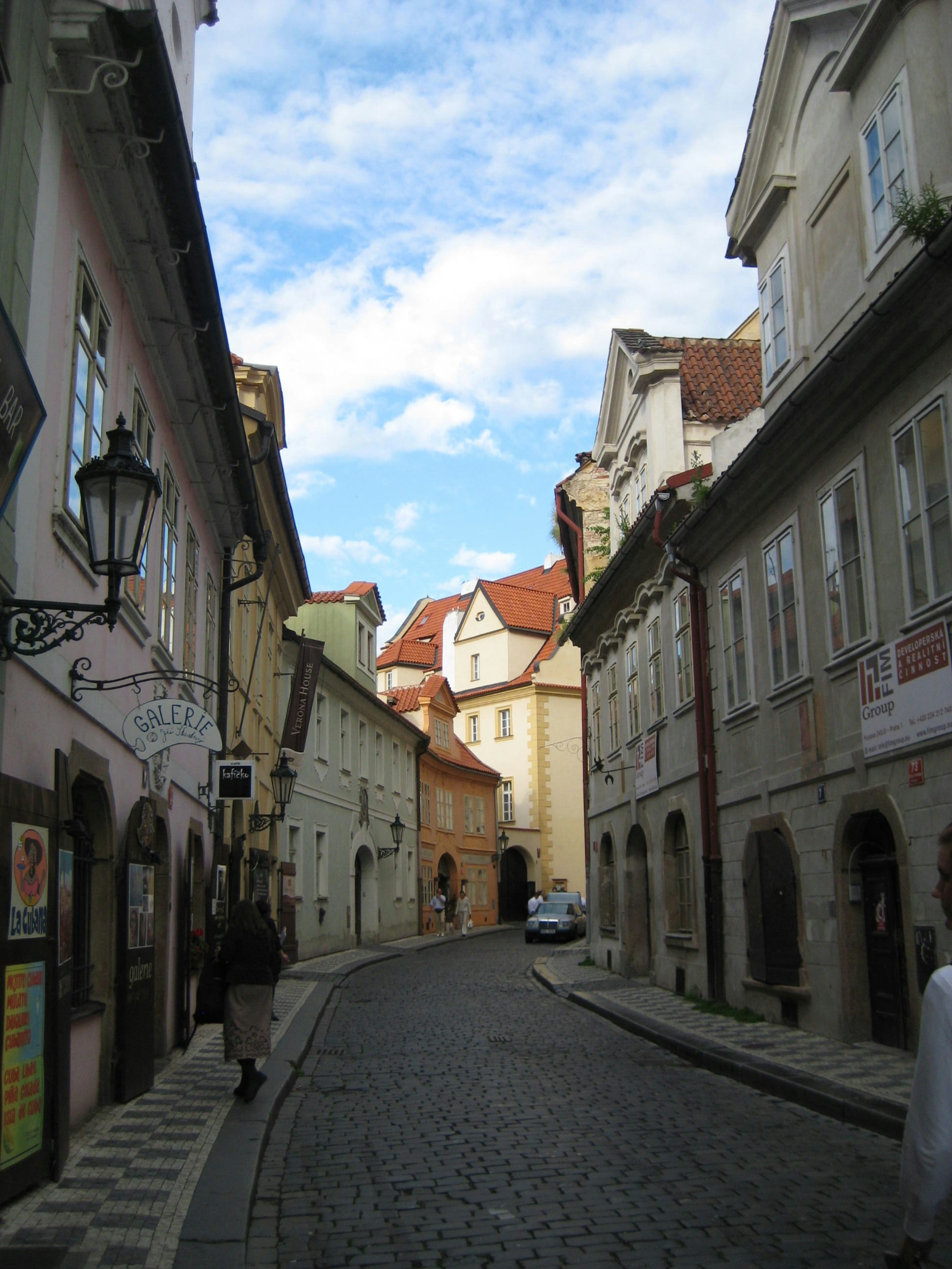 a cobblestone street in a european city