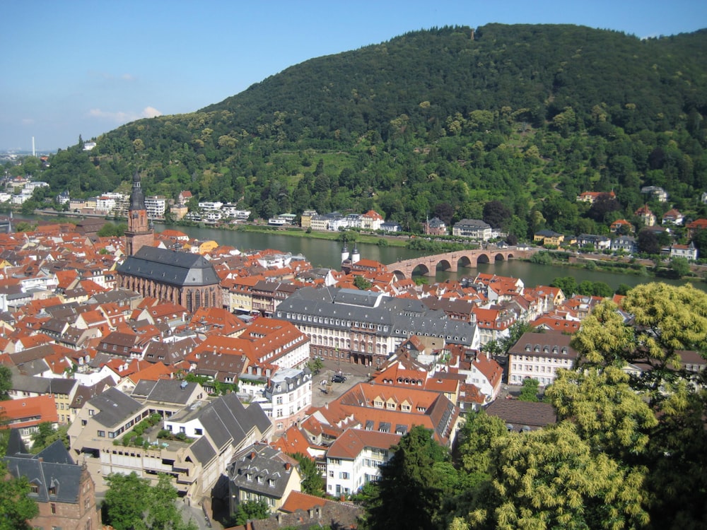 a view of a city with a river running through it