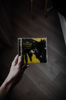 A close-up of hands holding a CD case featuring artwork from a local Ohio band, ready for trade.