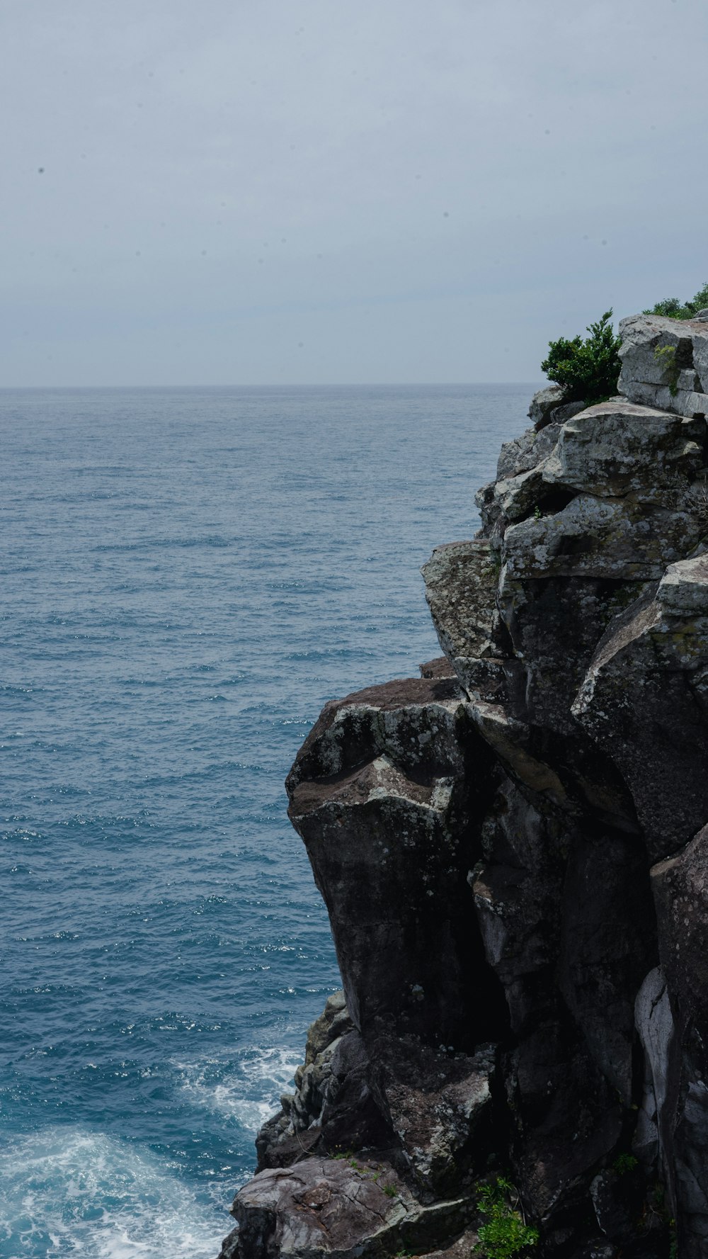 a person standing on the edge of a cliff near the ocean