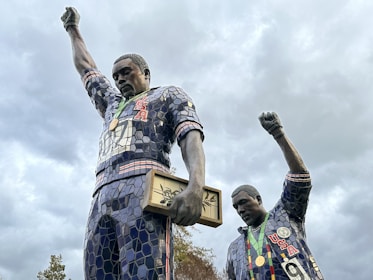 An artistic representation of famous athletes in action.