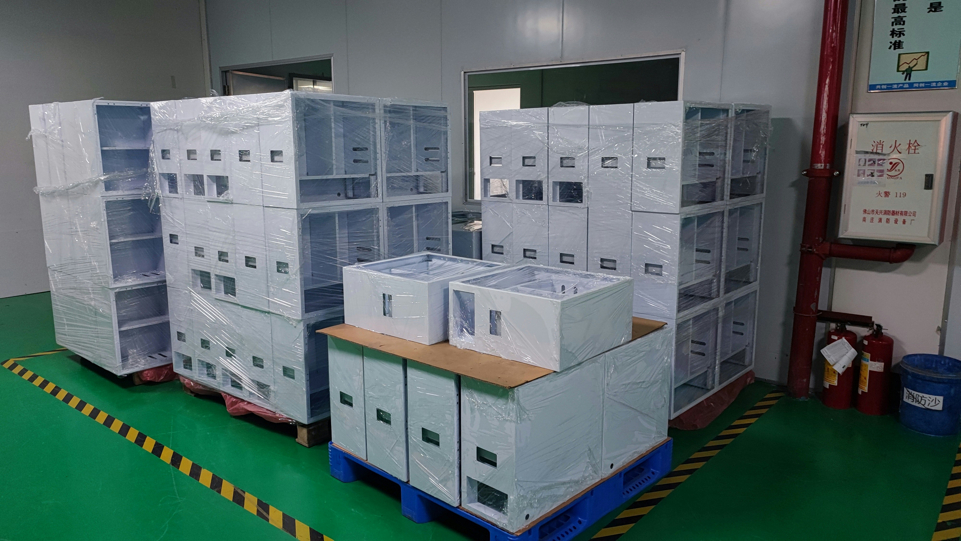 White industrial plastic material sheets stacked in a clean warehouse environment