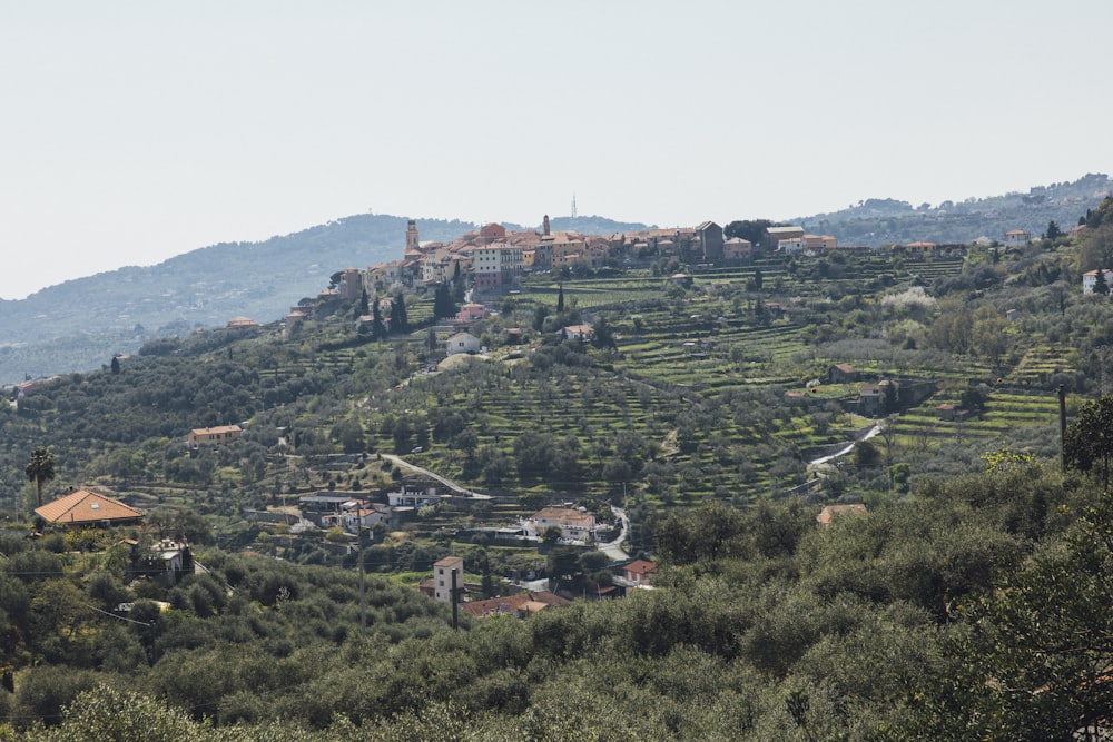 a hill with a village on top of it