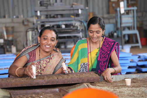 Women attending a skill development workshop conducted by Anagata Foundation in a rural Maharashtra village.