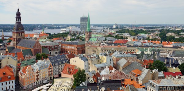 An aerial view of a city with tall buildings — Riga, Latvia
