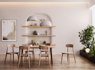 a dining room with a table and chairs