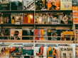 Rows of punk CDs with colorful, edgy album art displayed in a clean grid.