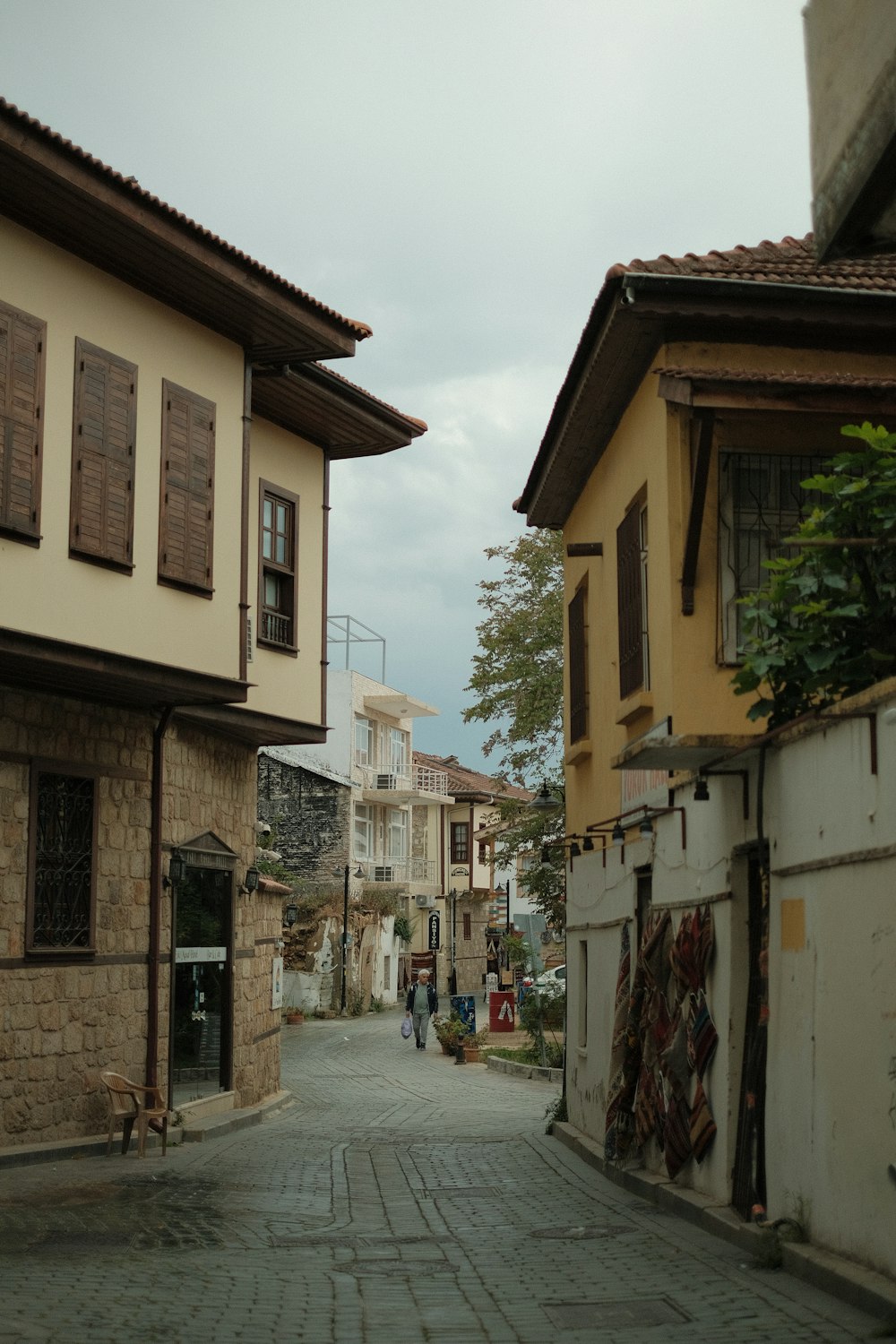 a cobblestone street in a small village