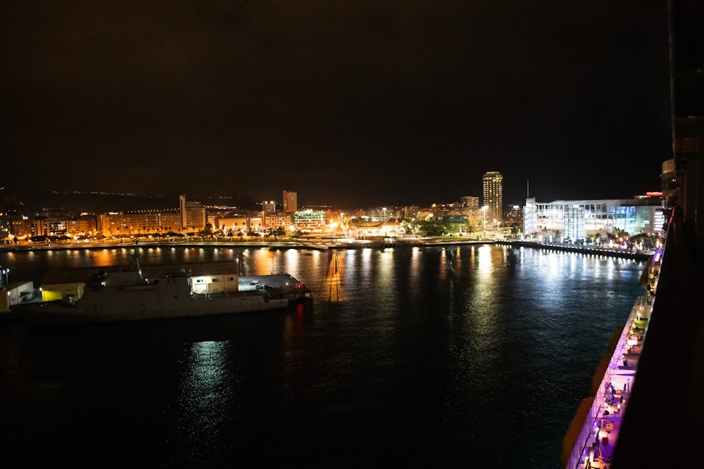 a night view of a city and a river