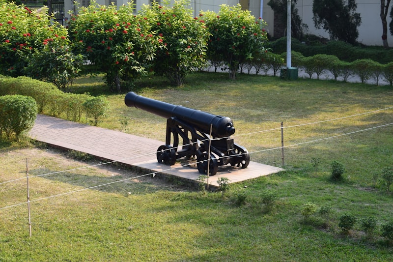 Historic cannon on wooden platform