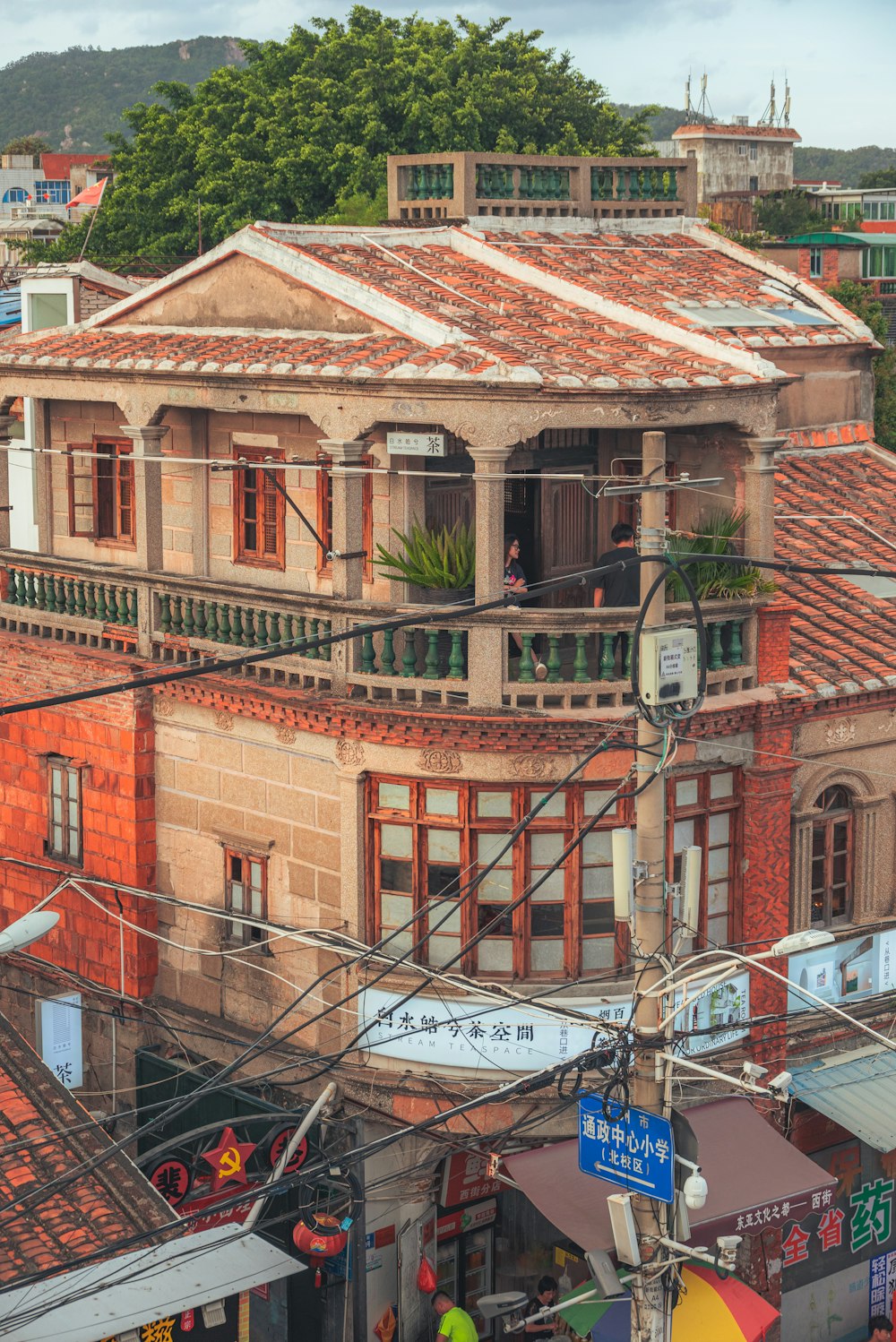 an old building with a balcony and balcony balconies