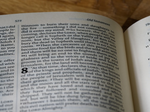 The image depicts an open book displaying a section of text with the title 'Old Testament'. The page number 572 is visible at the top, and paragraphs of text in English are neatly arranged on the page. The focus is on a specific passage discussing a valley and various foretold events.