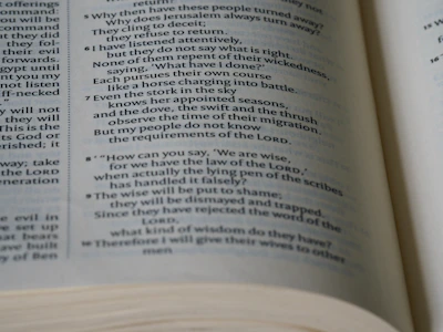 Close-up of hands holding a tablet showing a digital book with biblical teachings.