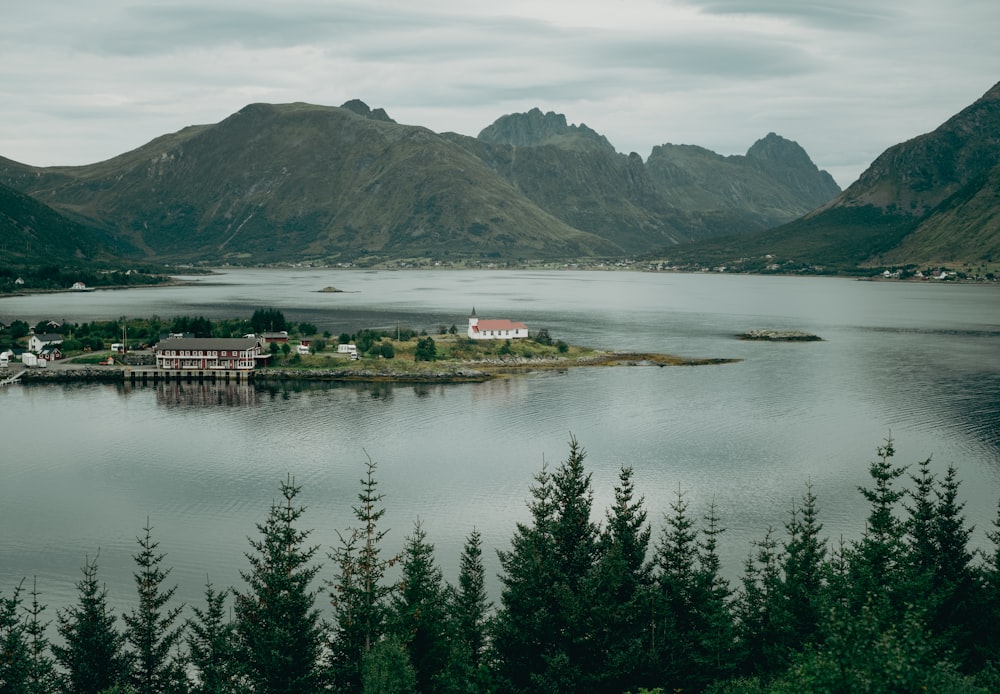 a large body of water surrounded by mountains