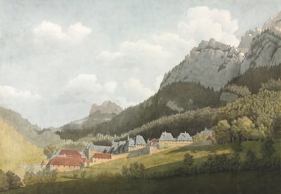 A serene landscape of the Aridani village, showcasing lush greenery and earthy tones.