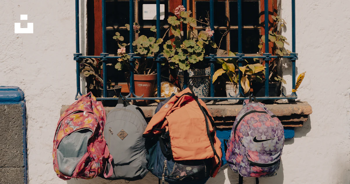Backpack With Window A couple of backpacks sitting on a window sill photo – Free Supplier ...