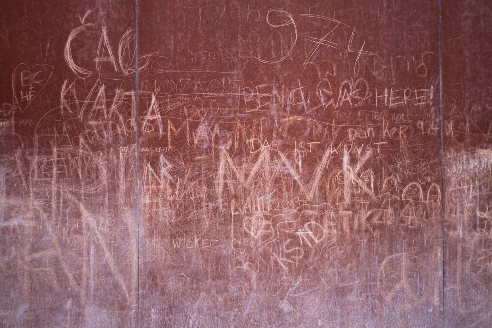a bunch of writing on a wall in a room