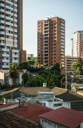 a view of a city with tall buildings