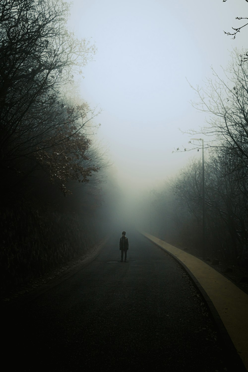 a person standing in the middle of a road