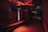 A dimly lit industrial escape room with neon green accents and rusty metal textures.