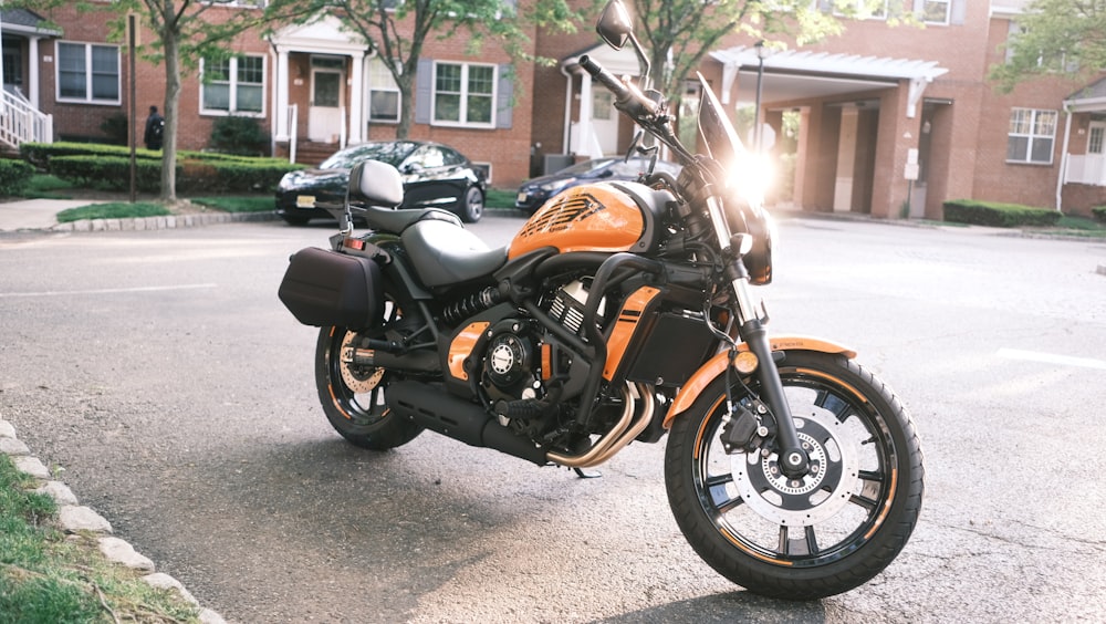 a motorcycle parked on the side of the road