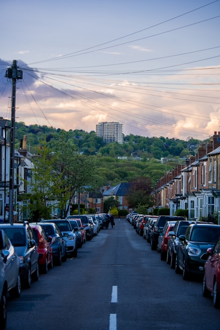 Instructor guiding a learner through parallel parking in a calm residential neighborhood