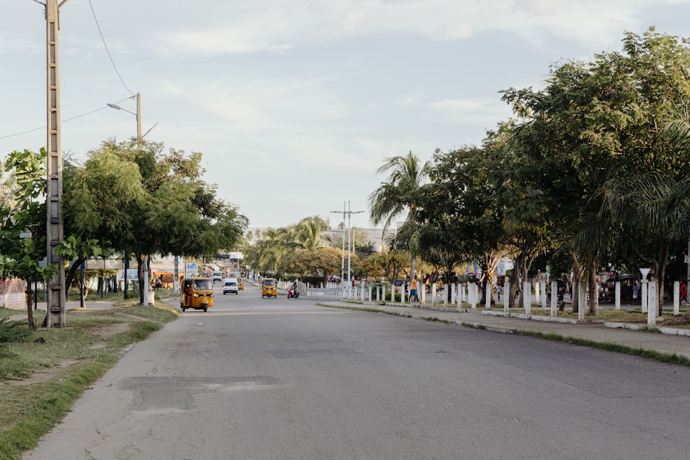 a street lined with trees and parked cars