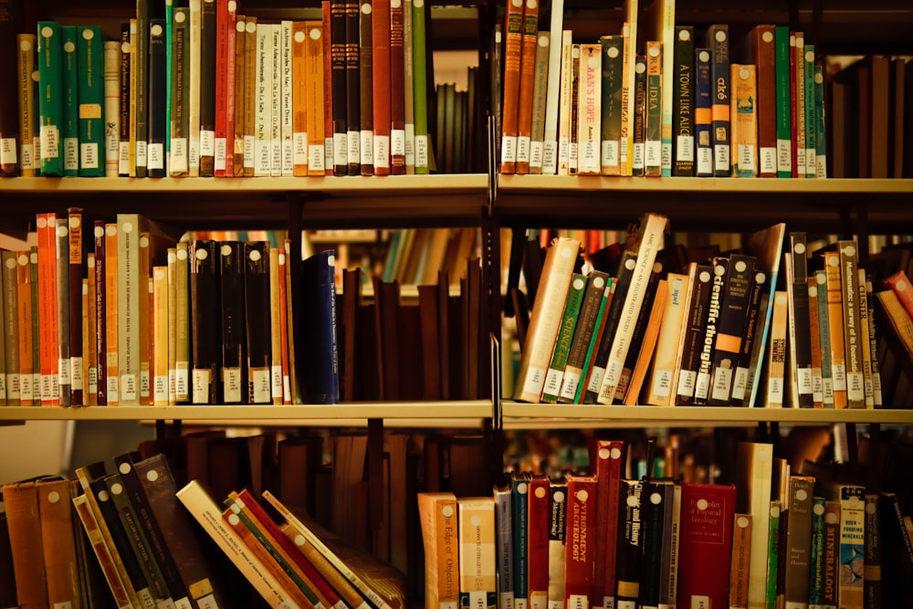 a book shelf filled with lots of books