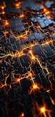 A digital circuit-like pattern with interconnected glowing orange lines and black polygonal shapes conveying a futuristic and technological theme.