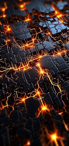 Abstract visualization of neural networks blending with digital circuits in electric cyan.