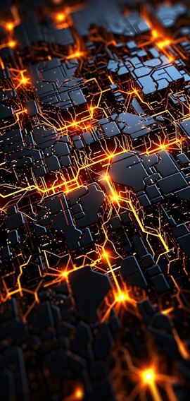 A sleek, glowing digital domain name displayed on a futuristic screen with electric orange highlights.
