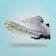 A single sports shoe is prominently displayed against a seamless, light turquoise background. The shoe features a sleek design with a gradient of light gray to dark gray tones, and is equipped with a distinctive CloudTec sole for cushioning. The branding logo is subtly visible on the side.
