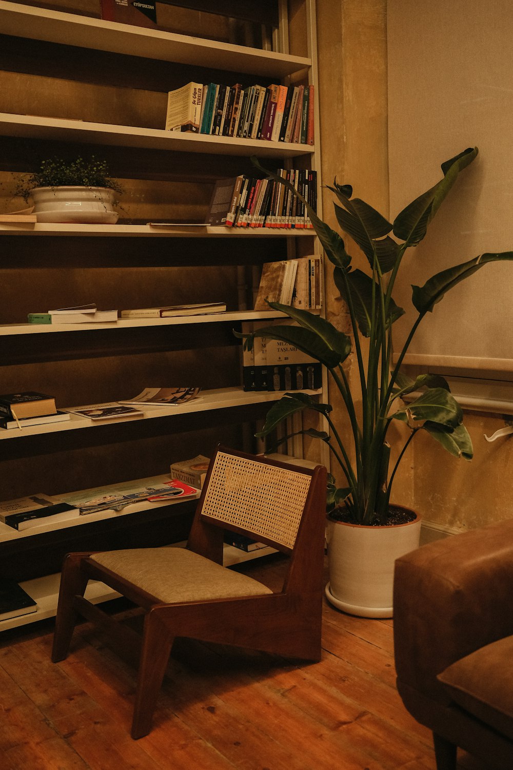 Un soggiorno con una sedia e una mensola per libri foto – Di legno Immagine  gratuita su Unsplash